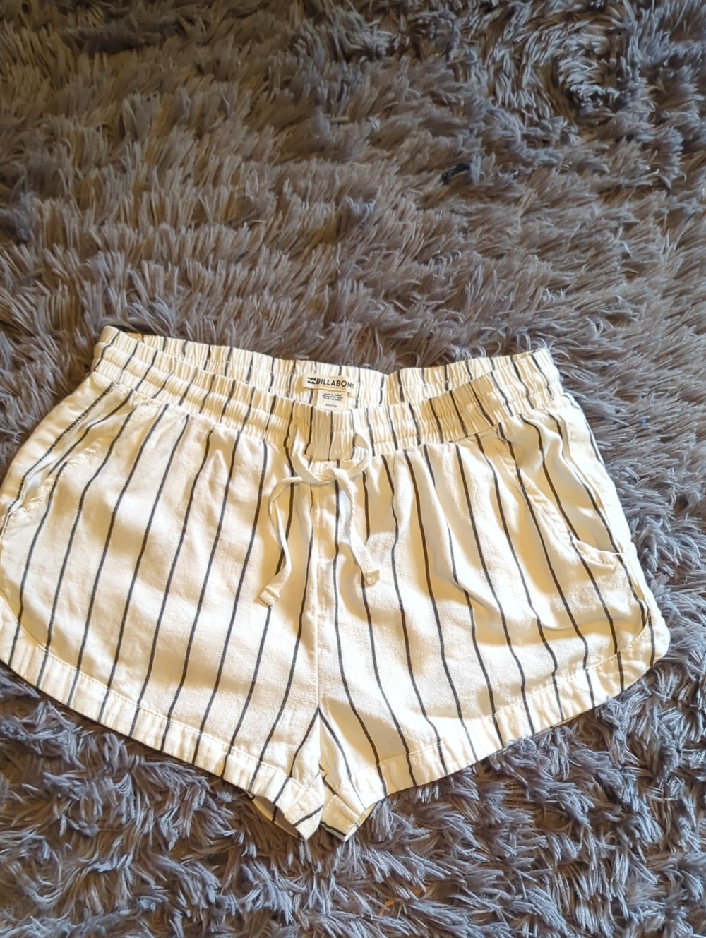 Billabong Women's Cream Shorts with Navy Pinstripes
